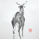 sumi-deer Hirsch sumi-e