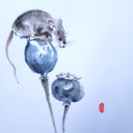 Harvest mouse Minimaus Tuschmalerei