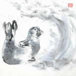 Seehund in Welle Seehund sumi-e